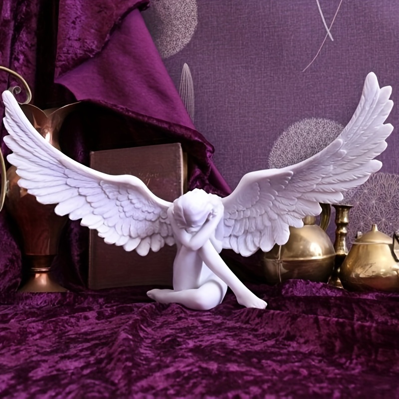 Black Angel Wings Statue Sculpture Desk Decor Figures Bedroom Home