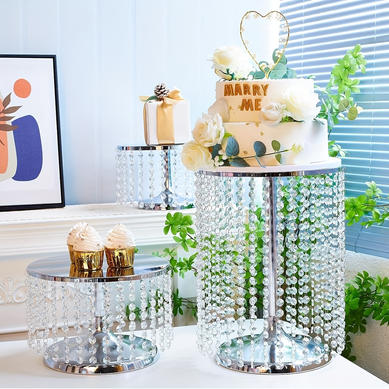 Wedding Cake Stand,metal Round Cake Stand Set Acrylic Pendant