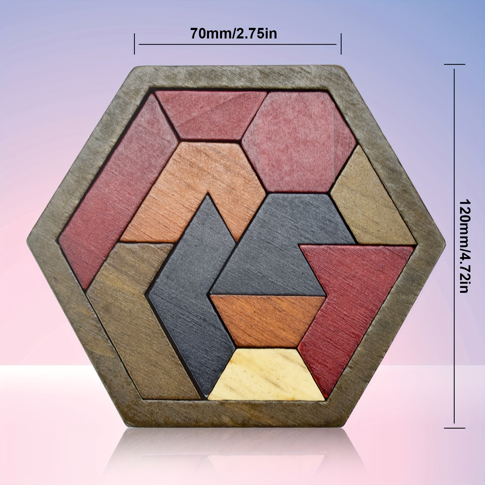 Quebra-cabeça hexagonal tangram, brinquedos de quebra-cabeça de