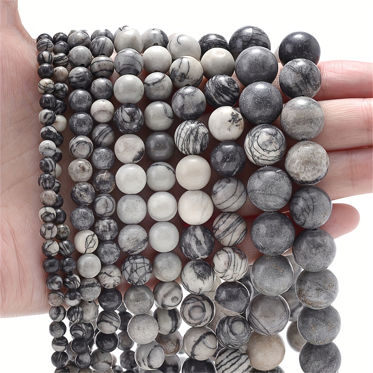 1 Strand Natural Stone Black White Lava Volcanic Gemstones Beads ,Round  Loose Beads For Jewelry Making, DIY Bracelets Necklace Accessories