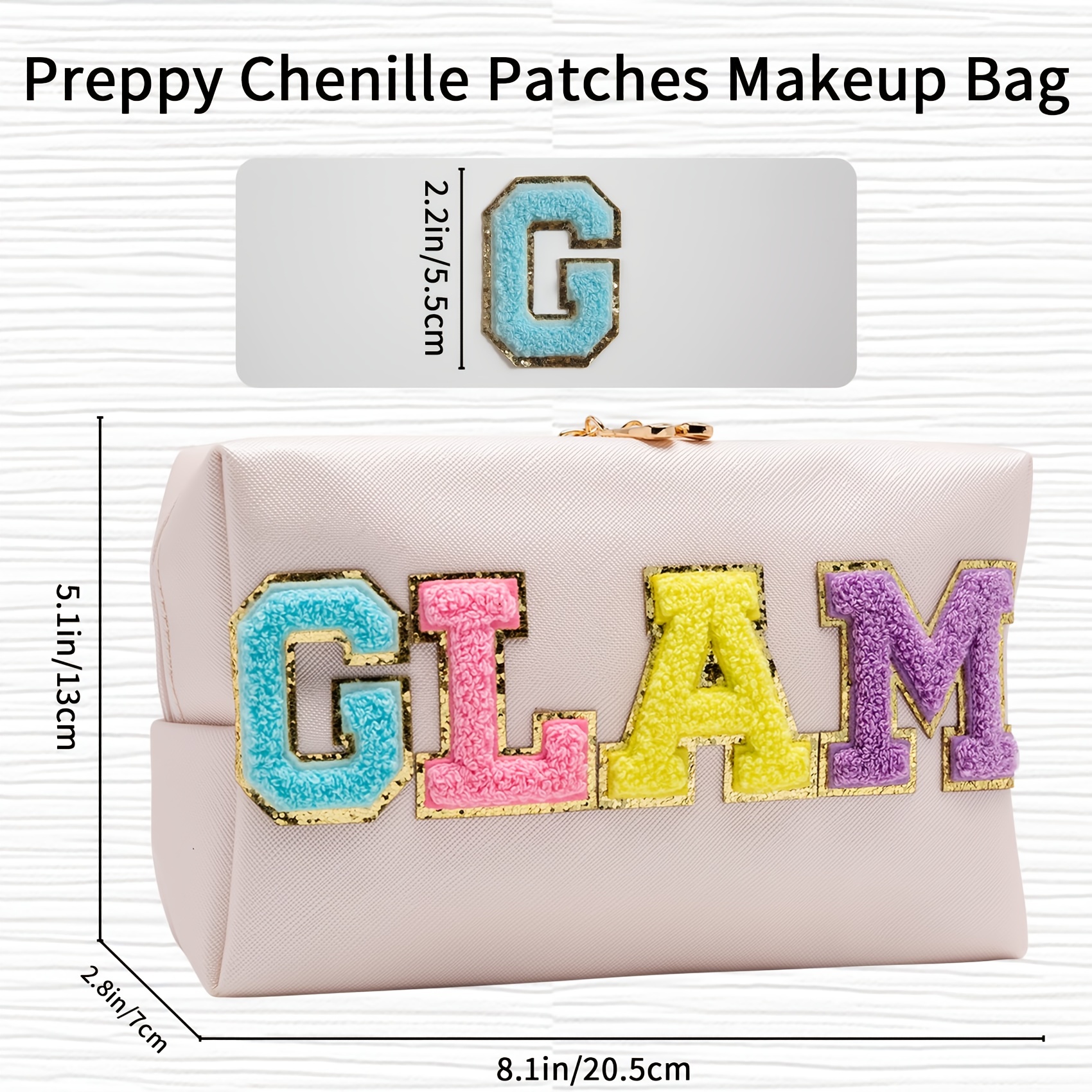 Preppy Patch Makeup Bag Chenille Letter Glam Cosmetic Pouch, Waterproof  Zipper Skincare Toiletry Travel Organizer For Women Teen Girls, Cute  Aesthetic Trendy Clutch Stuff Gifts - Temu