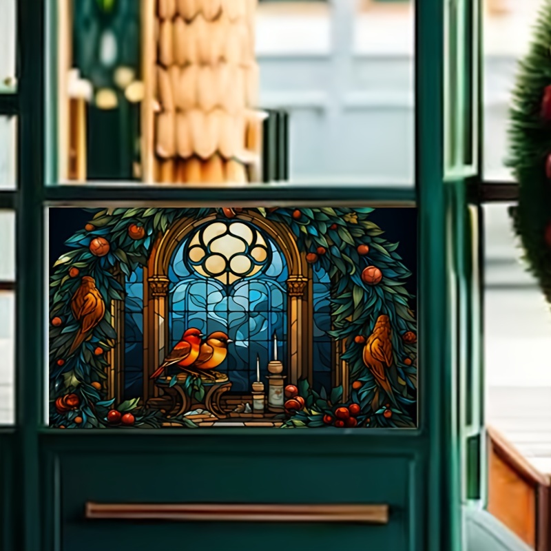 Christmas Decoration Stained Glass Window Film Static Window - Temu