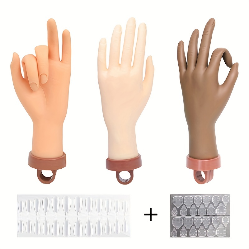 Practice Hand for Acrylic Nails-Flexible Moveable Nail Training Hand Kits,  False Mannequin Hands with Fake Nail Tips, Nail Files and Clipper