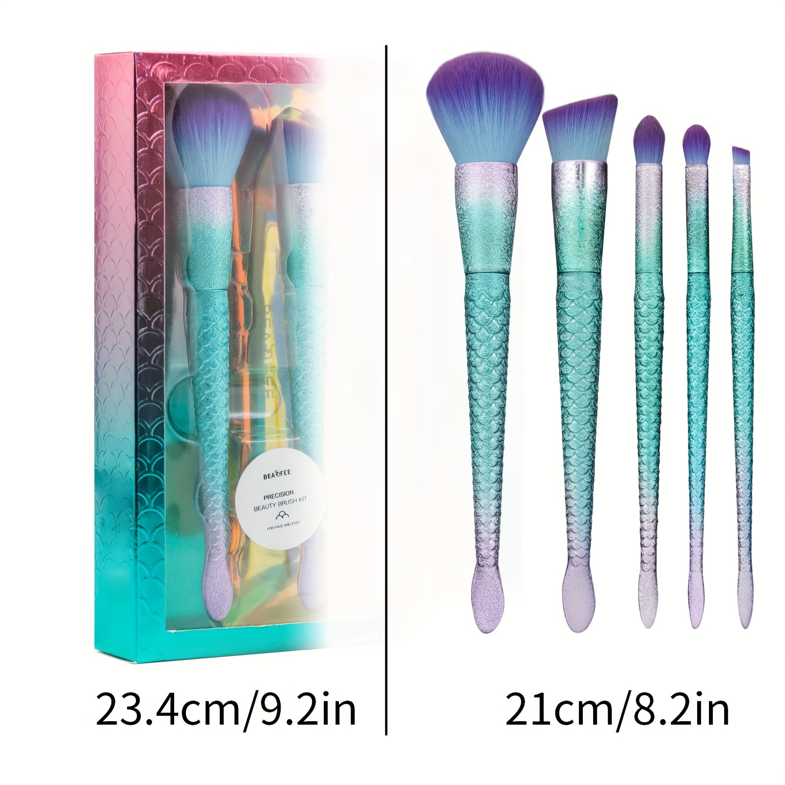 Mermaid Makeup Brushes Kit With Green Blue Handle - Temu