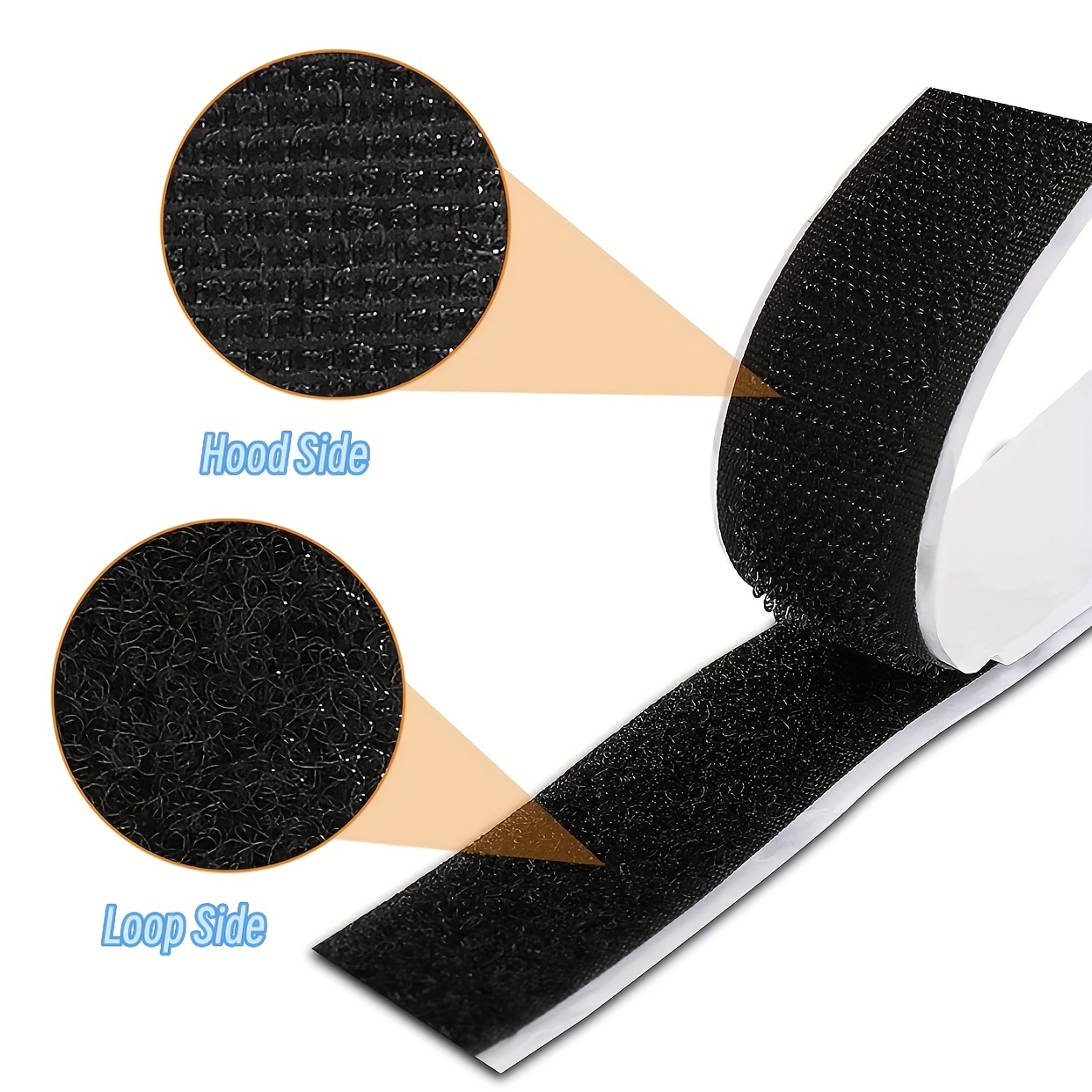 Black No-core Hook & Loop Tapes, Nylon Tape, Self-adhesive Double