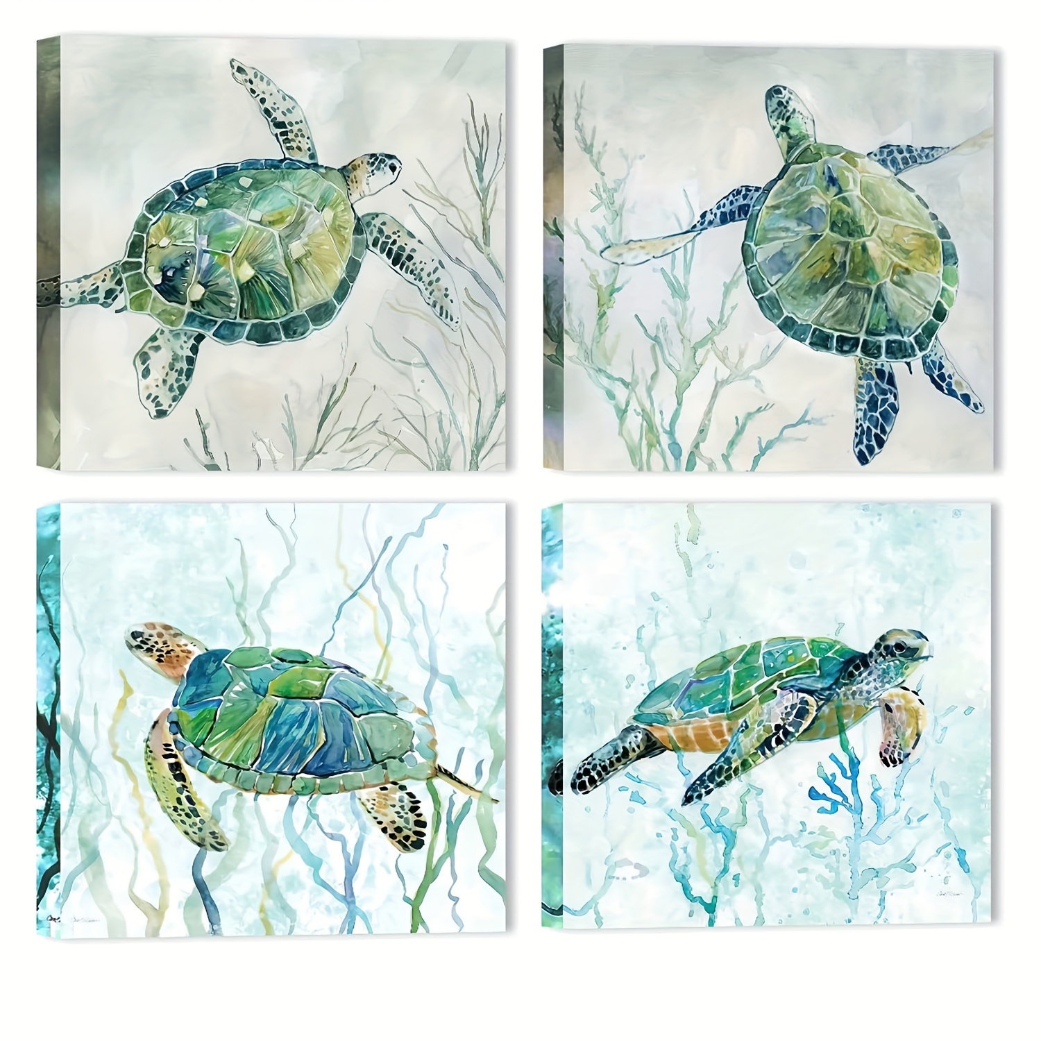 Toile Peinture Tortue dans l'océan - 20x20 cm - Décoration murale