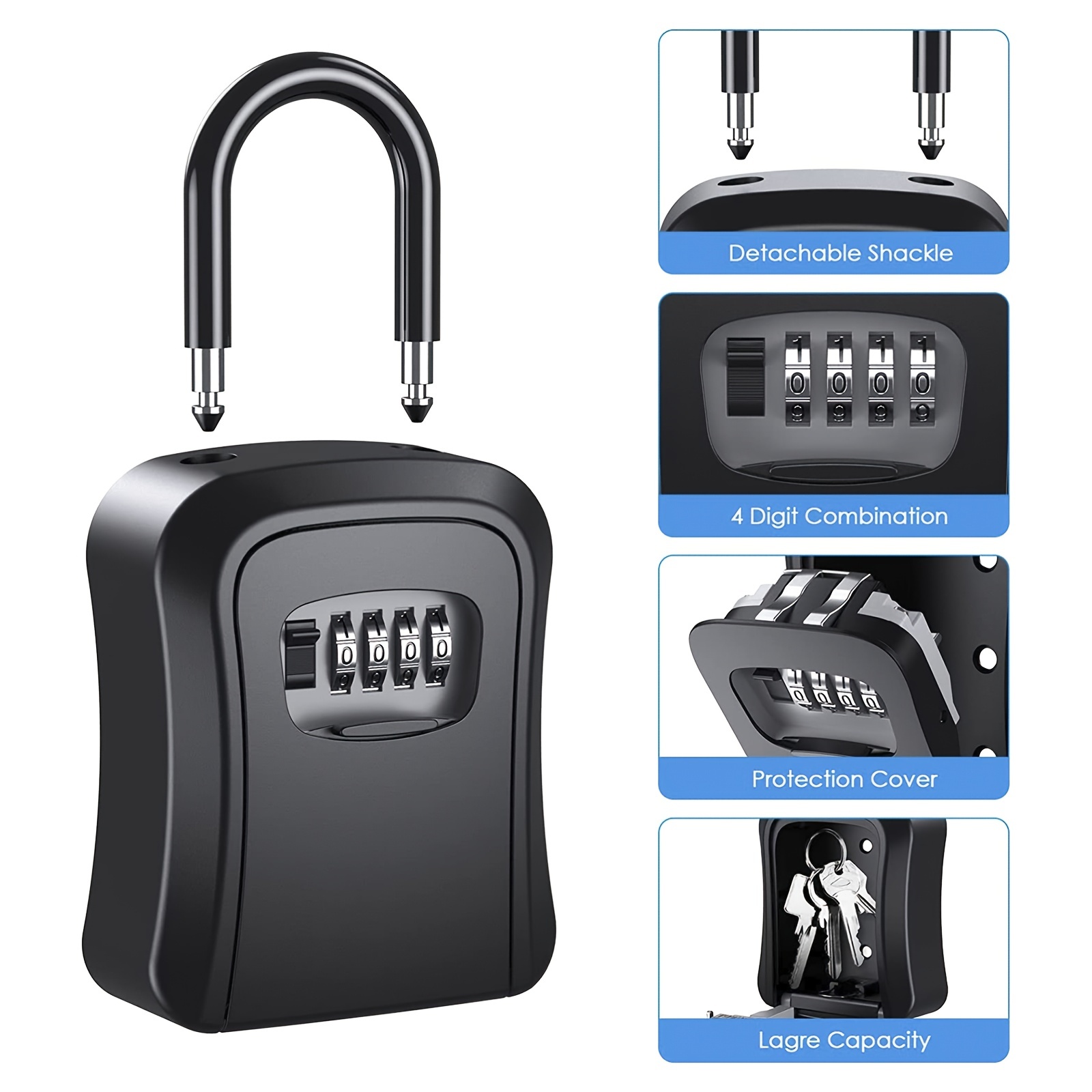Jssmst Caja de bloqueo de llaves de pared, caja de almacenamiento de llaves  de seguridad, soporte de pared con 20 ganchos para llaves y etiquetas, –  Yaxa Store