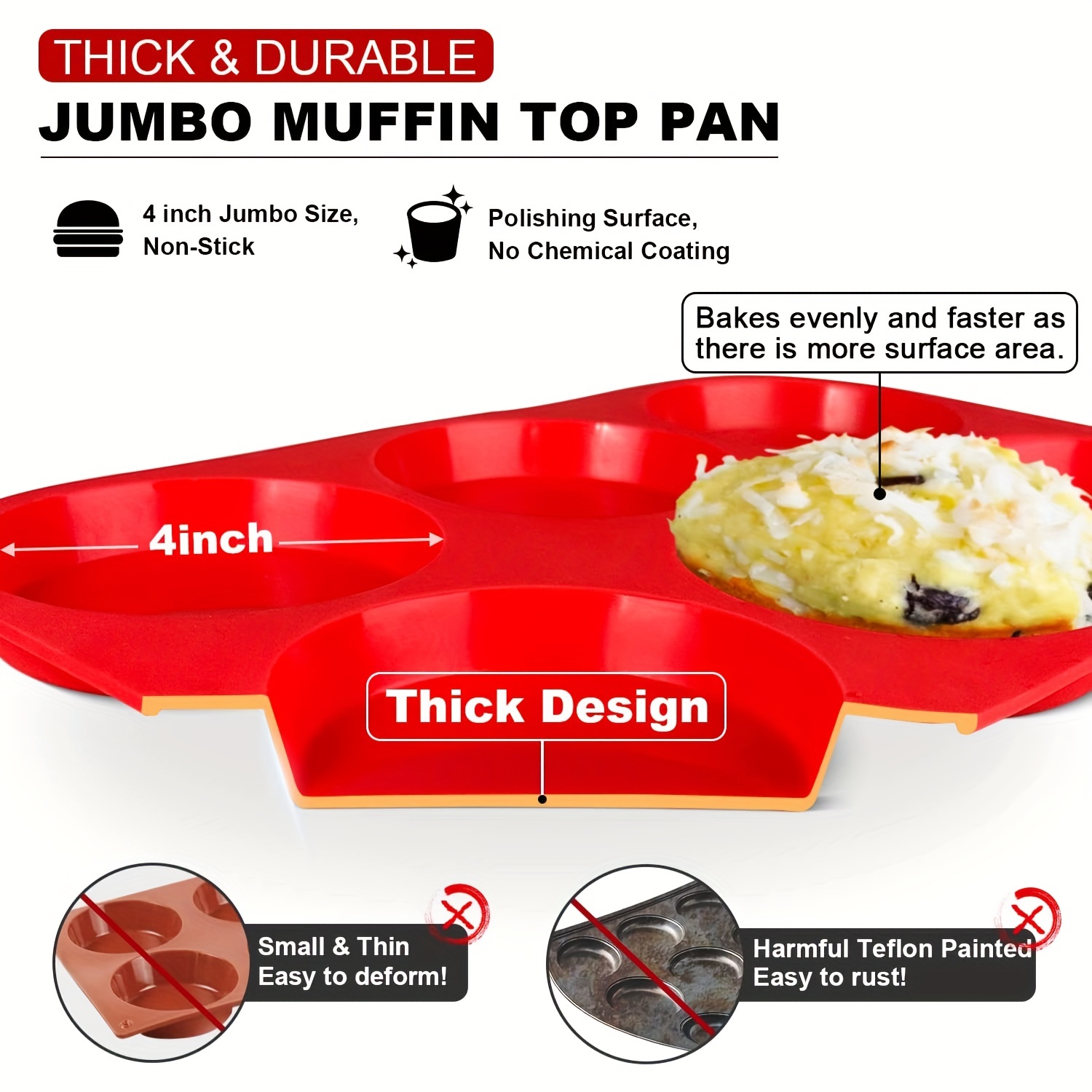 Silicone Muffin Top Pans, Jumbo Size Baking Cake Pan, Non-stick Bakeware  Egg Baking Pan, Great For Eggs, Hamburger Bun, Muffin Top And More, Baking  Tools, Kitchen Gadgets, Kitchen Accessories, Home Kitchen Items 