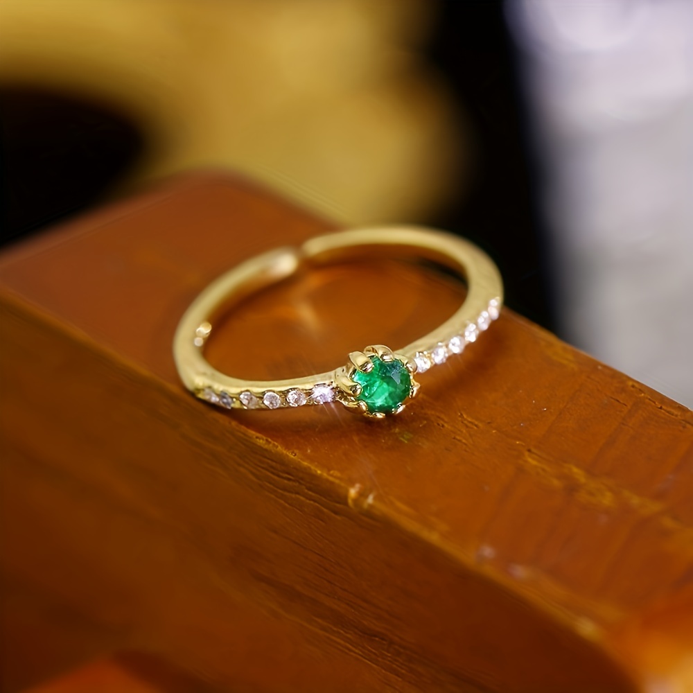 Emerald Zircon Decor Zinc Alloy Open Ring For Men