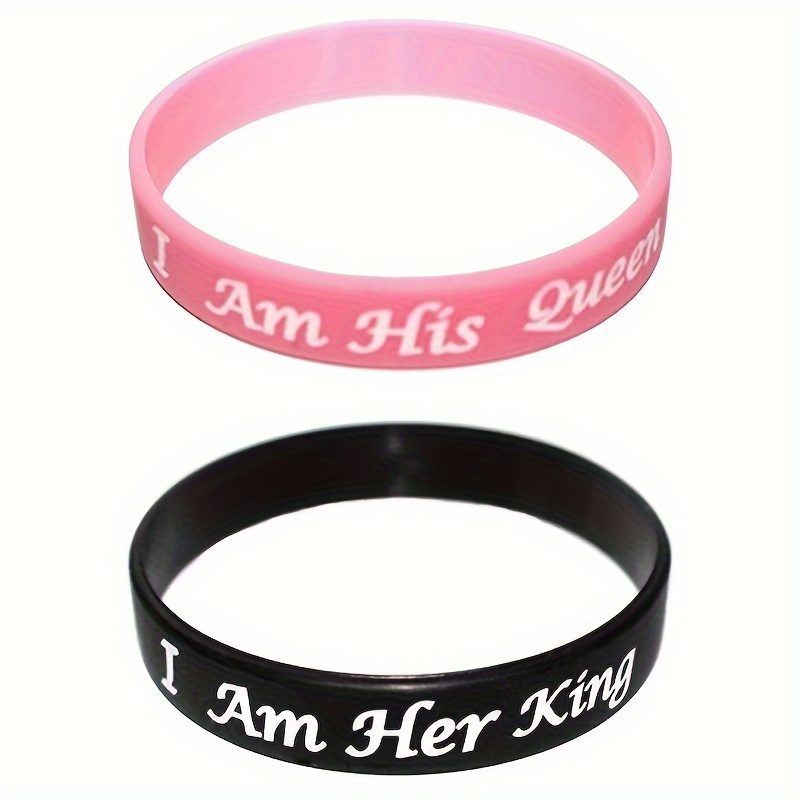 

2pcs I Am His Queen Her King Crown Silicone Wristbands Bracelets