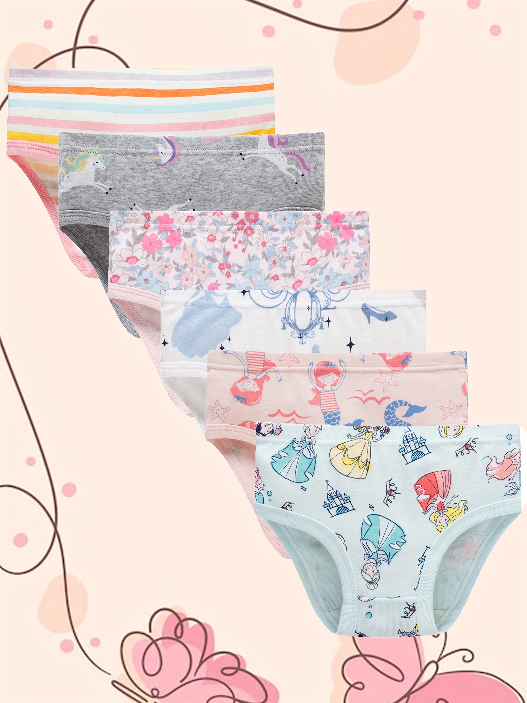 6Pcs 2T 3T Toddler Girls Print Panties Kids Preteen Cotton Underwear Briefs  US