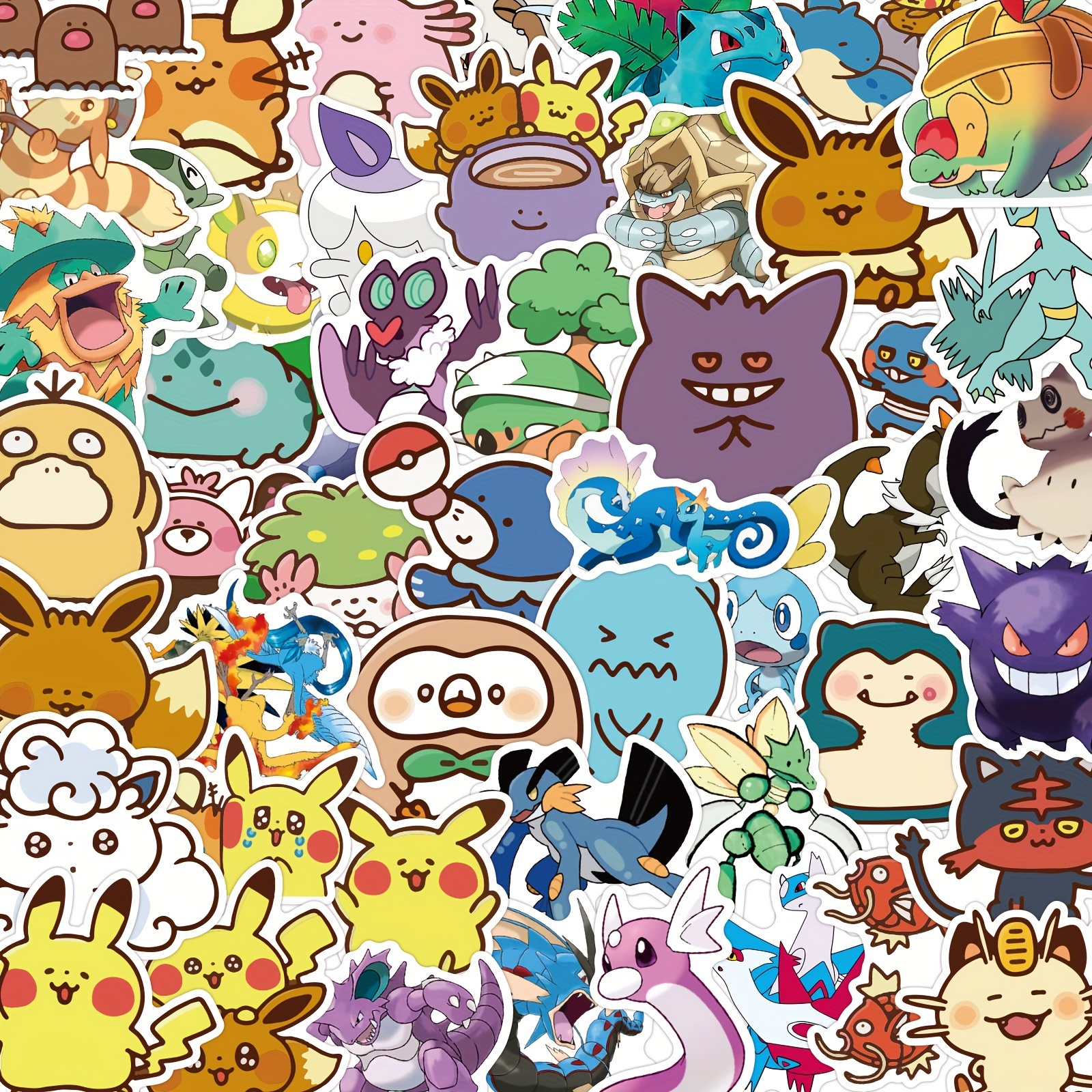 50pcs Cute Cartoon Pokemon Pattern Stickers Computer Phone Water Cup Sticker Waterproof Stickers