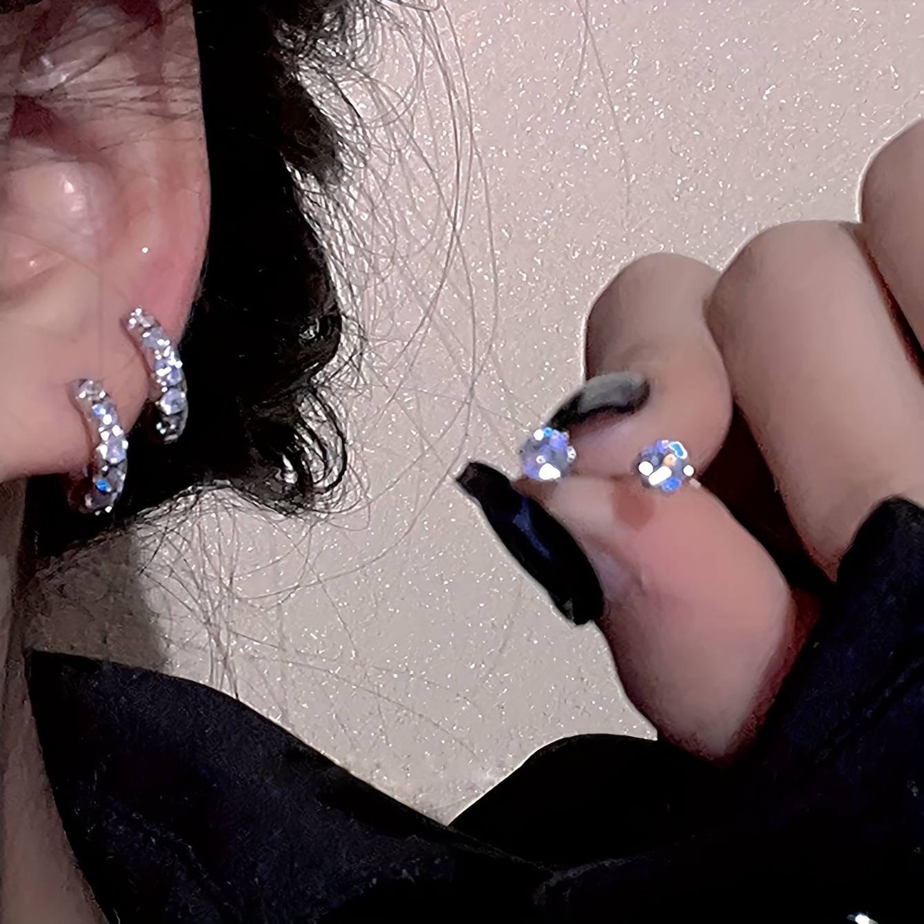 TEMU Of Small-, High-end, Light Style, Unique Daily Wear, Versatile Dating, Commuting Copper-inlaid Synthetic Zirconia Women's Earring Sets