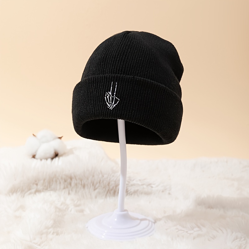 Thin Embroidered Skull Hand Knitted Hat Fashionable - Temu