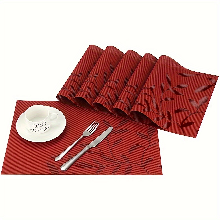 Placemats Set of 6, Red Vinyl Placemat for Dining Table, Home