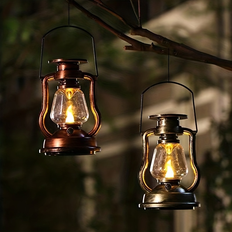 Solaire LED camping en plein air chaîne de lumière tente plafond suspendu  lumière clôture décorative suspension LED rétro kérosène lampe camping