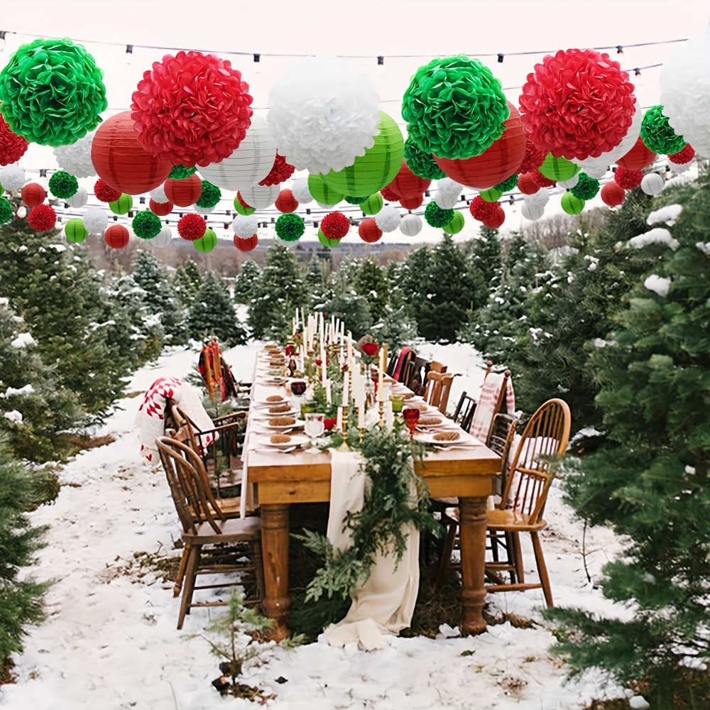 10個、クリスマスハンギングパーティー装飾セット 赤緑白紙の花 ...