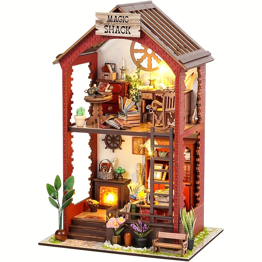 Diy Mini Maison de Poupée De Ville Avec Meubles Librairie Enfants Adulte  Miniature Maison de Poupée En Bois Kits De Cuisine Jouet Cadeau Ds