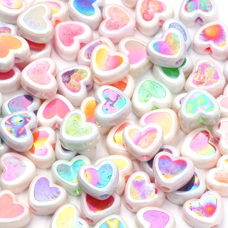 

50pcs 8mm Ab Color Mixed Heart-shaped Acrylic Spacer Beads For Jewelry Making, Diy Bracelets Necklaces Earrings