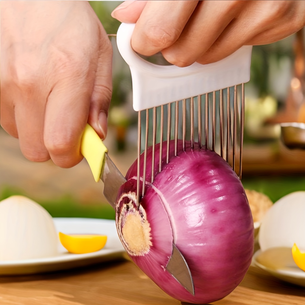 1pc Stainless Steel Cutter Slicer Gadget Meat Onion Fork Slicing Helper  Multipurpose Vegetable Slicer Kitchen Tool