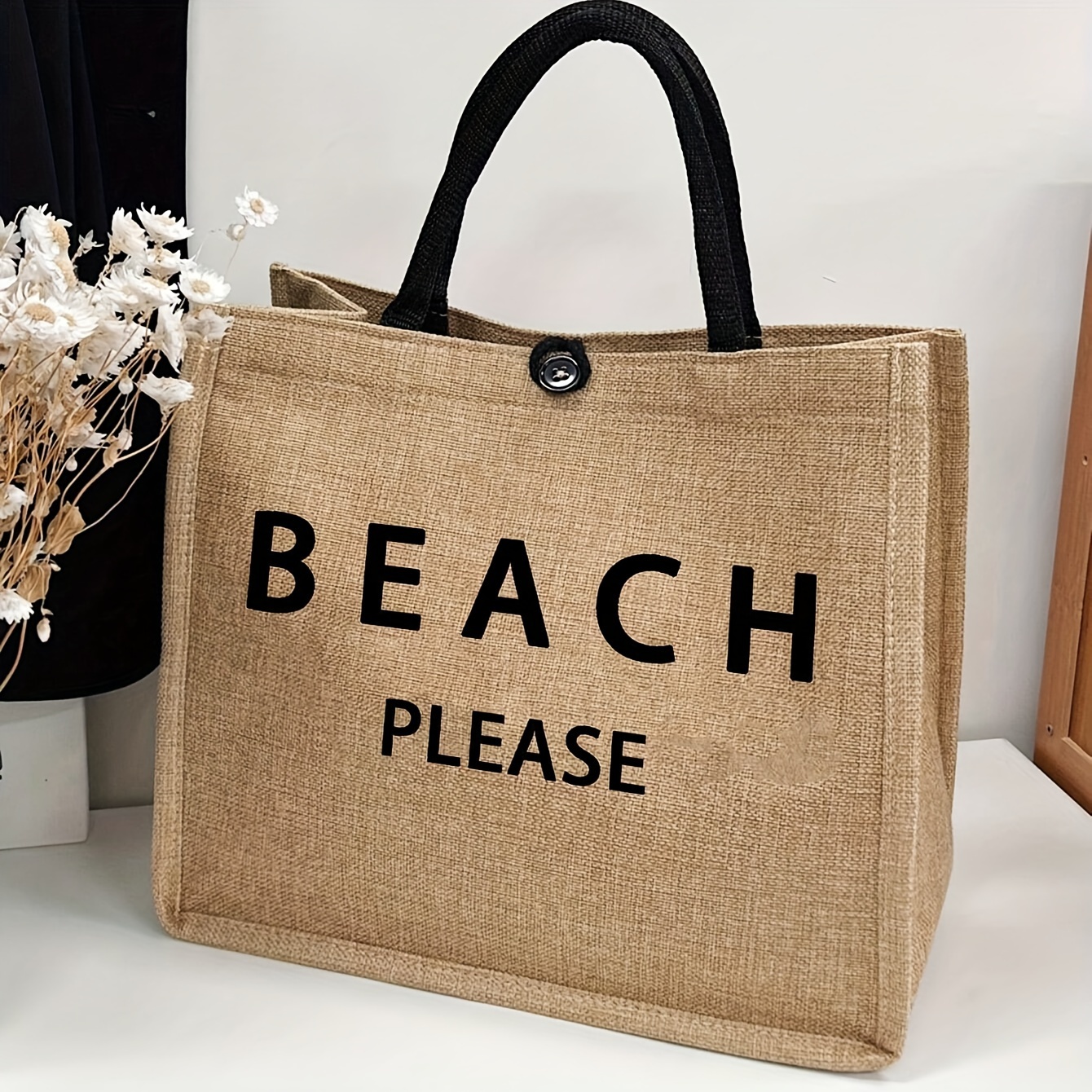 

Beach Letter Print Tote Bag, Large Capacity Gift Bag, Women's Casual Handbag For Work School Shopping Beach Travel