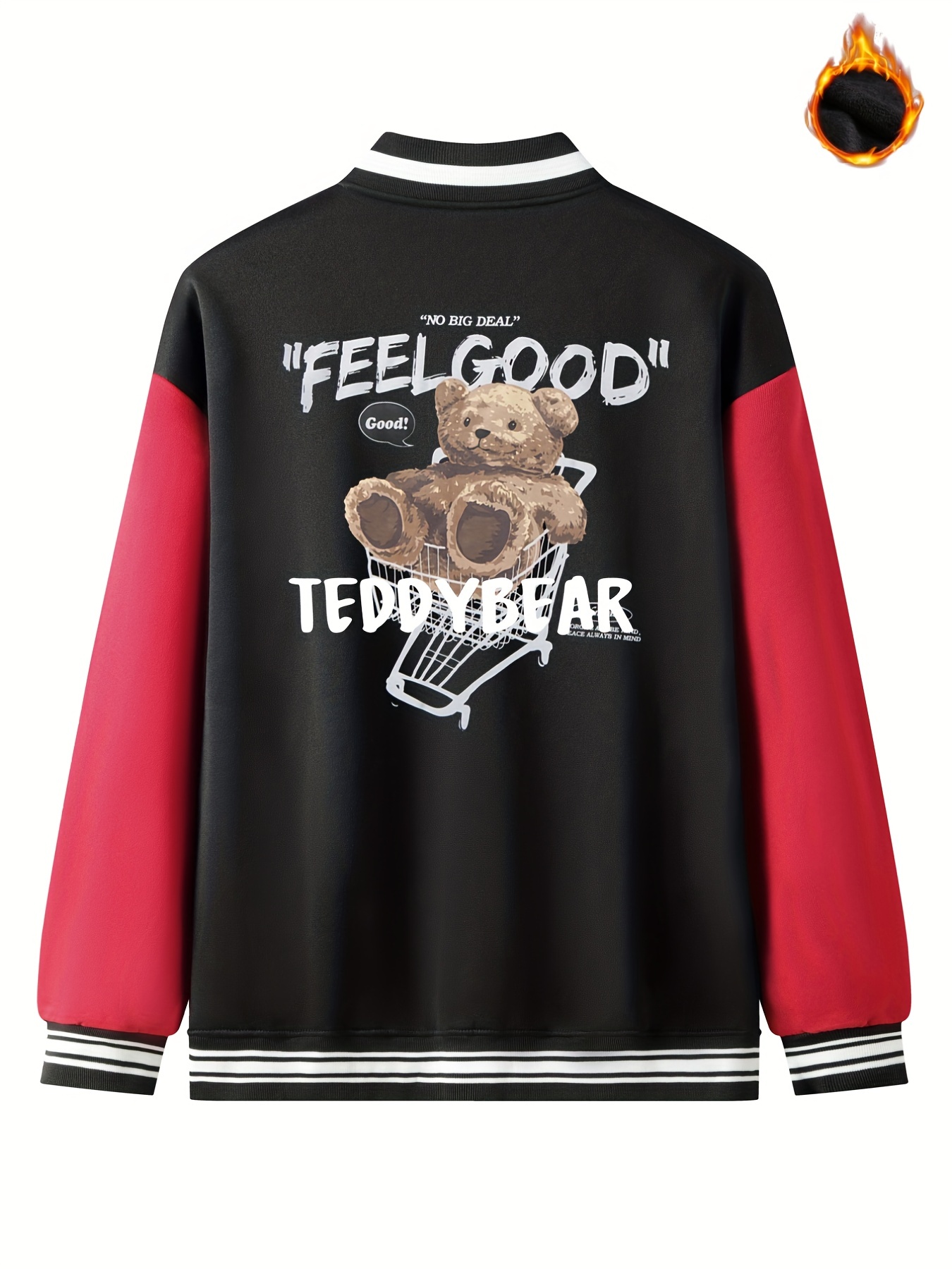 Men's Long Sleeves Pocket Baseball Collar Teddy Bear Print Jacket - Temu  Bahrain