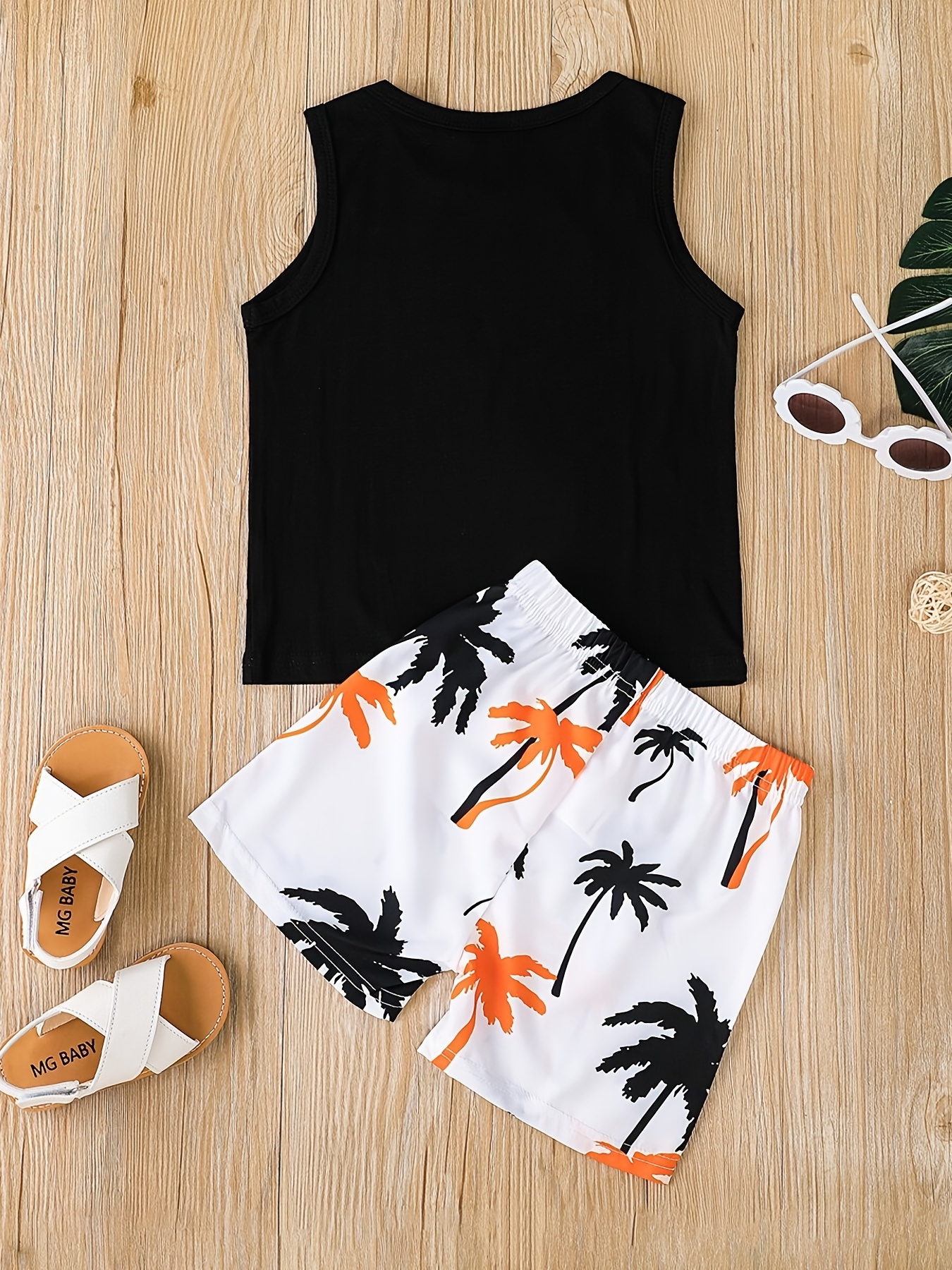 Boys Beach Style Coconut Trees Sleeveless Tank Top Elastic - Temu