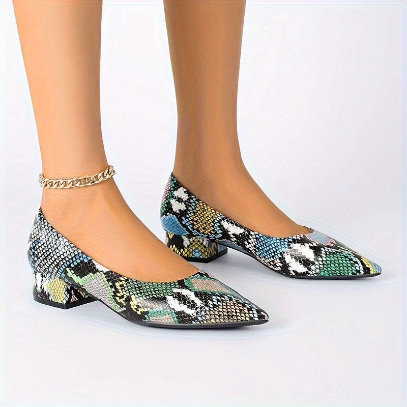 womens stylish pointed toe low heel pumps snake print Temu