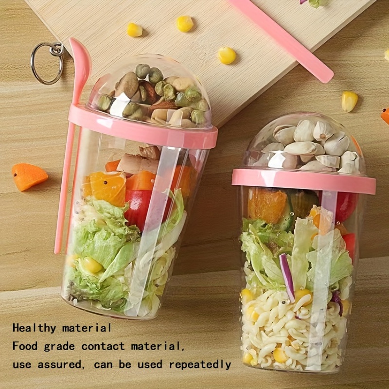 Vaso portátil con tenedor - Recipiente de comida bajo en calorías para  cereales, avena (rosa) Ehuebsd Libre de BPA