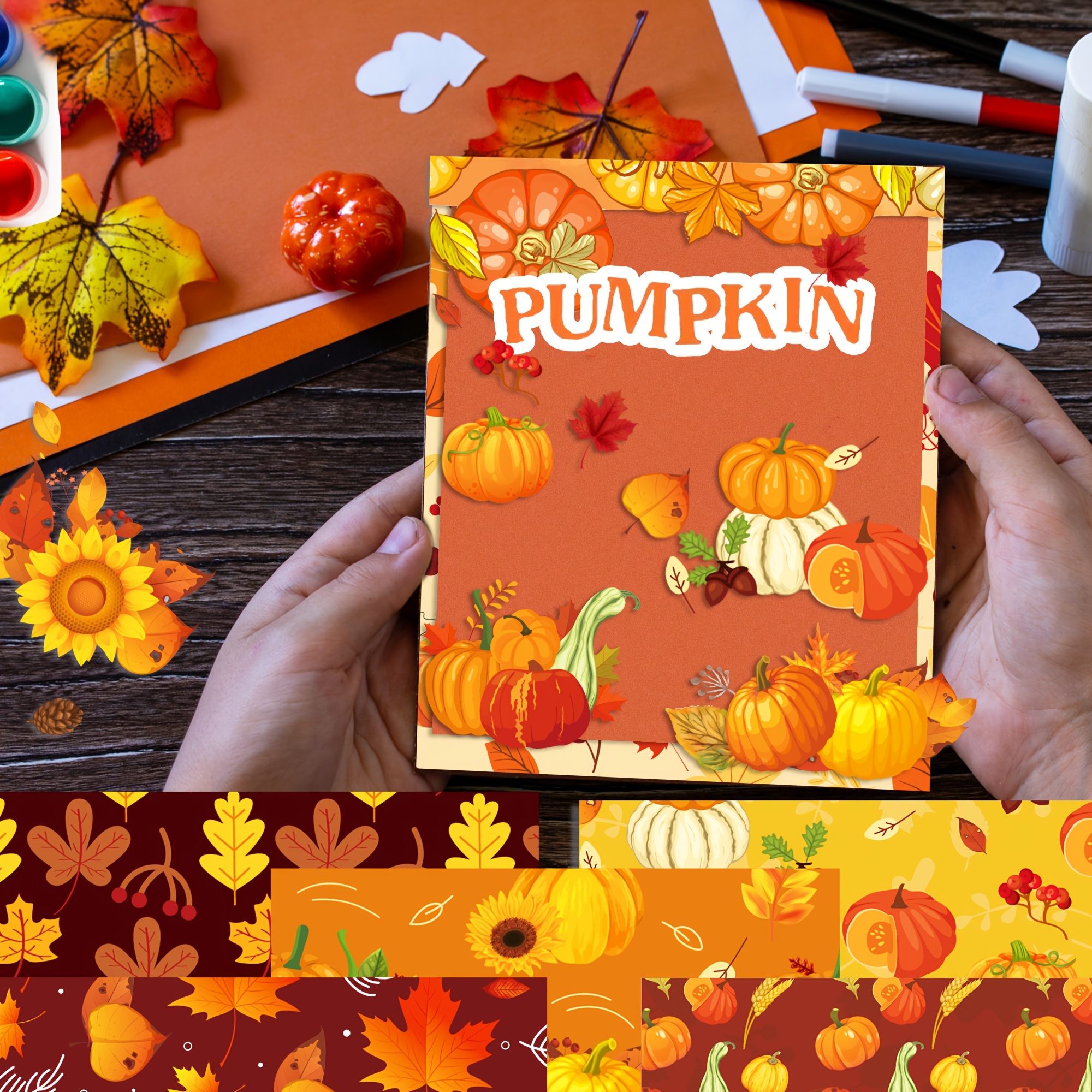 Pumpkin Harvest Fall Floral Digital Papers for Scrapbook Album Design  Fabric Printing Thanksgiving Invitation - Essem Creatives