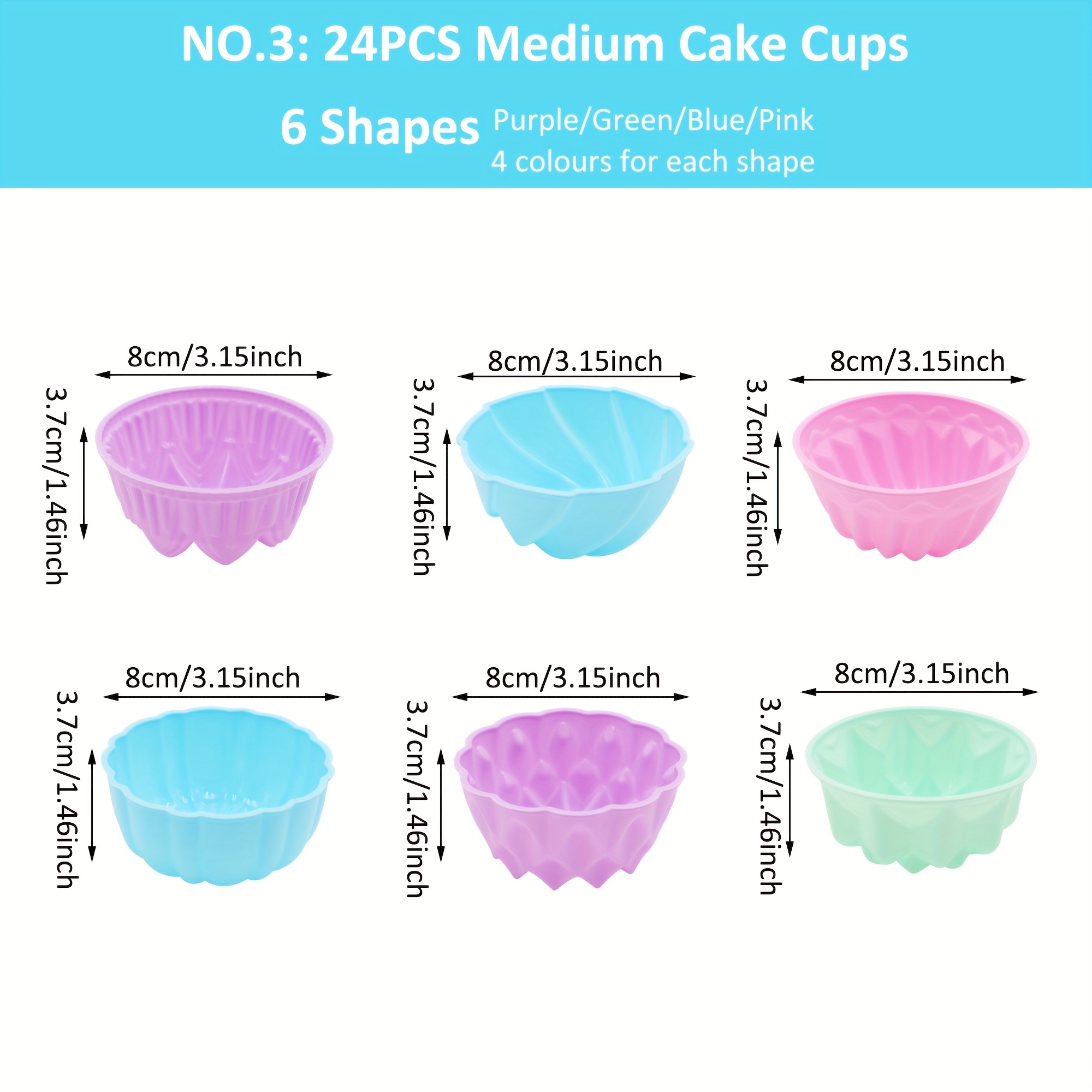 Silicone Muffin Cups, 6 Shapes Cupcake Cups, Mini Fluted Tube Cake