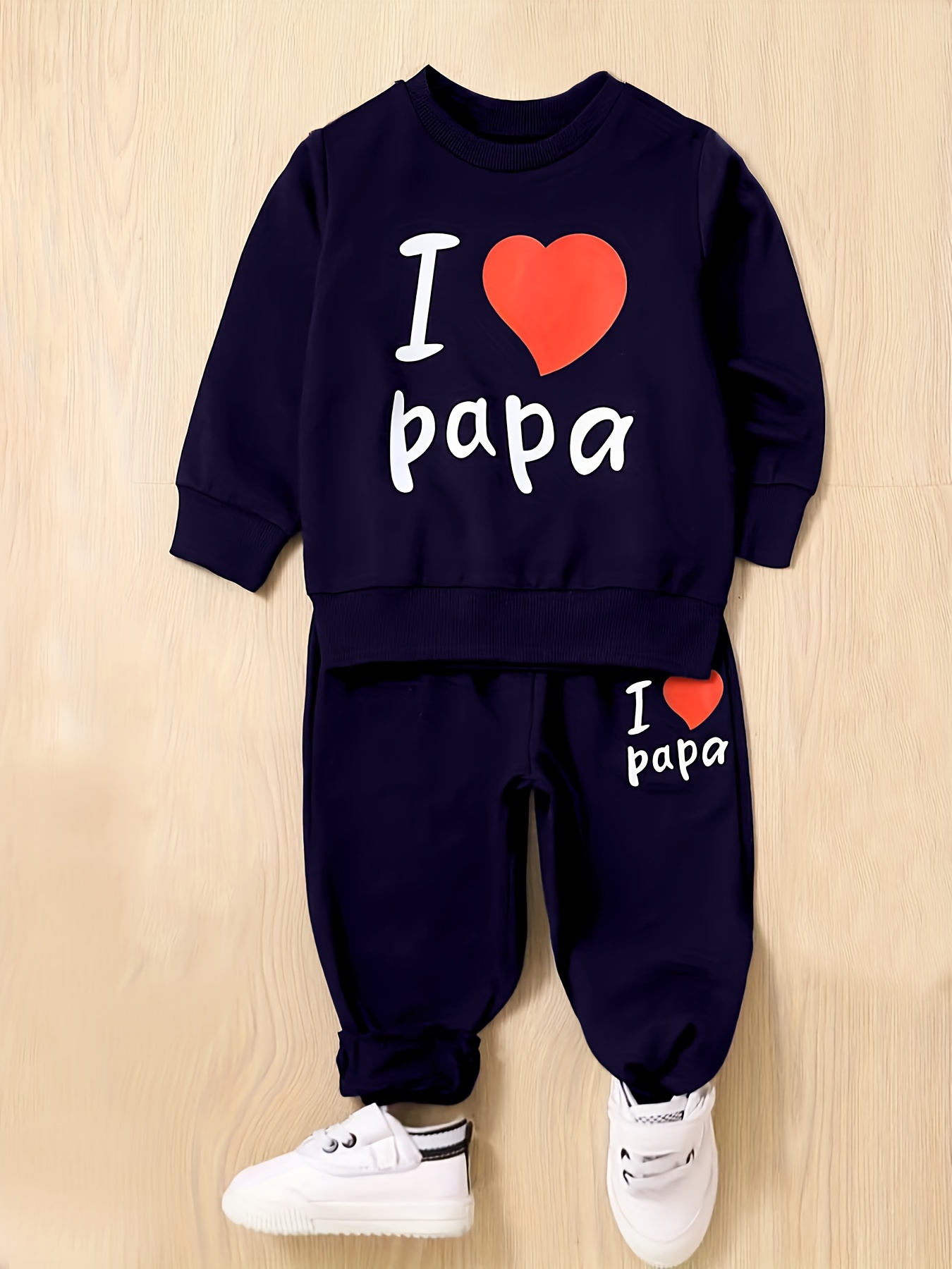 Boy's I LOVE PAPAプリント2pcs スウェットシャツ＆スウェットパンツ