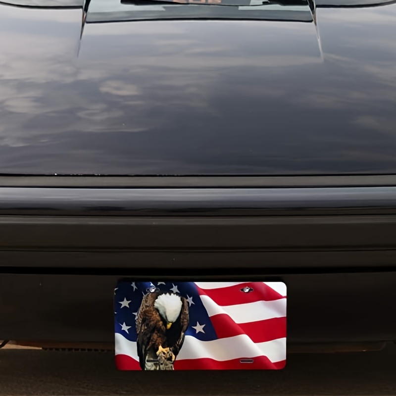 HowGuu Auto Car Tag Plate Aluminum American Patriotic Eagle License Plate  Teal with 4 Holes Car Accessories for Men Women 6x12