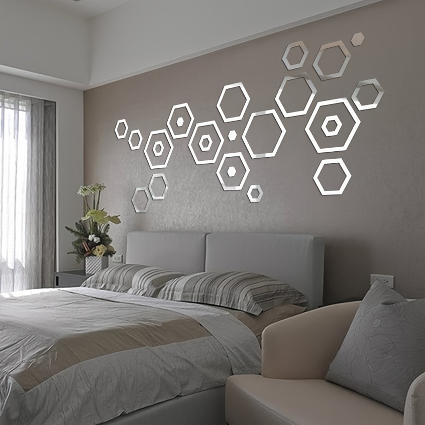 Hexagonal Acrylic Mirror Wall Stickers Diy Acrylic Self - Temu