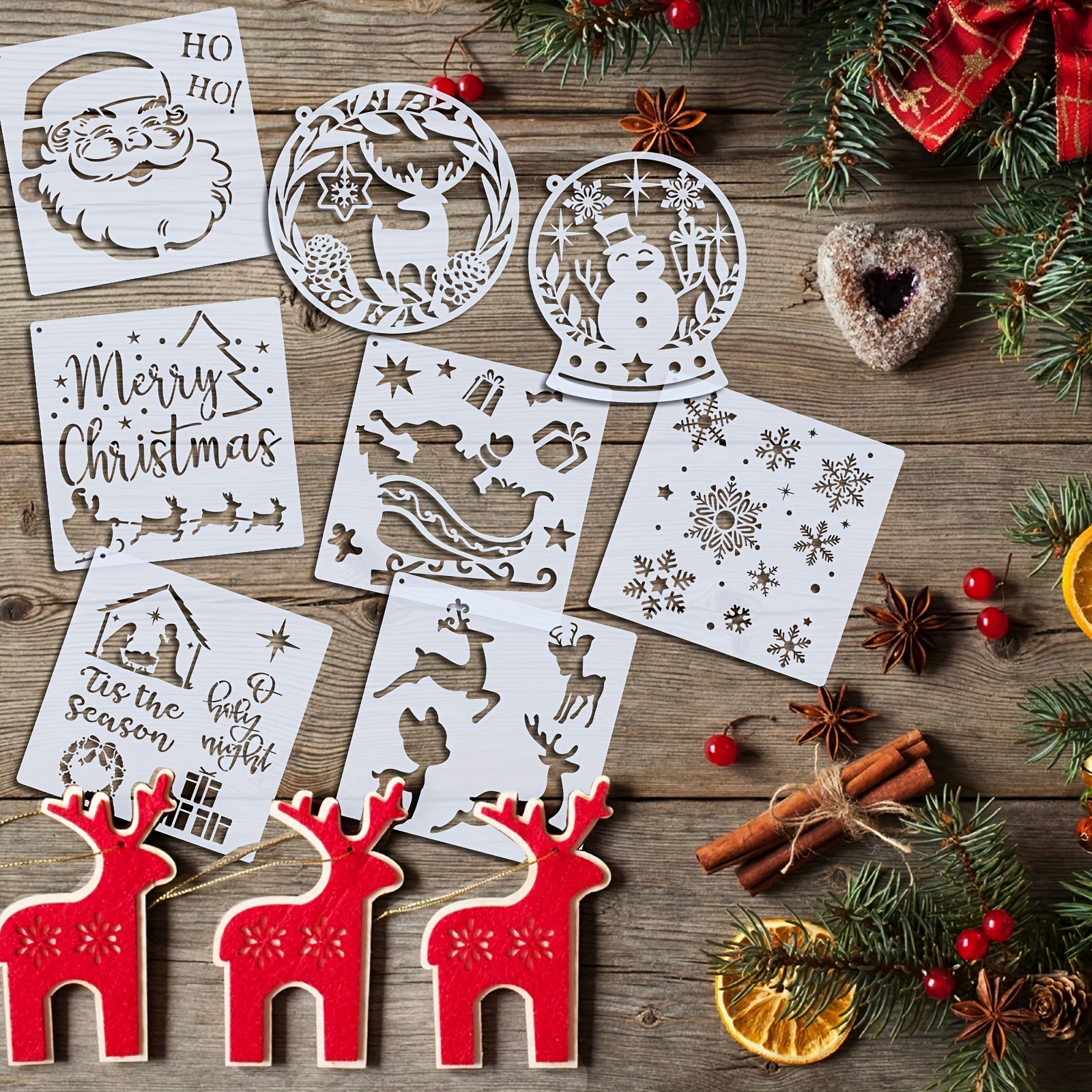 Christmas Themed Painting Stencils Reusable Plastic Template - Temu