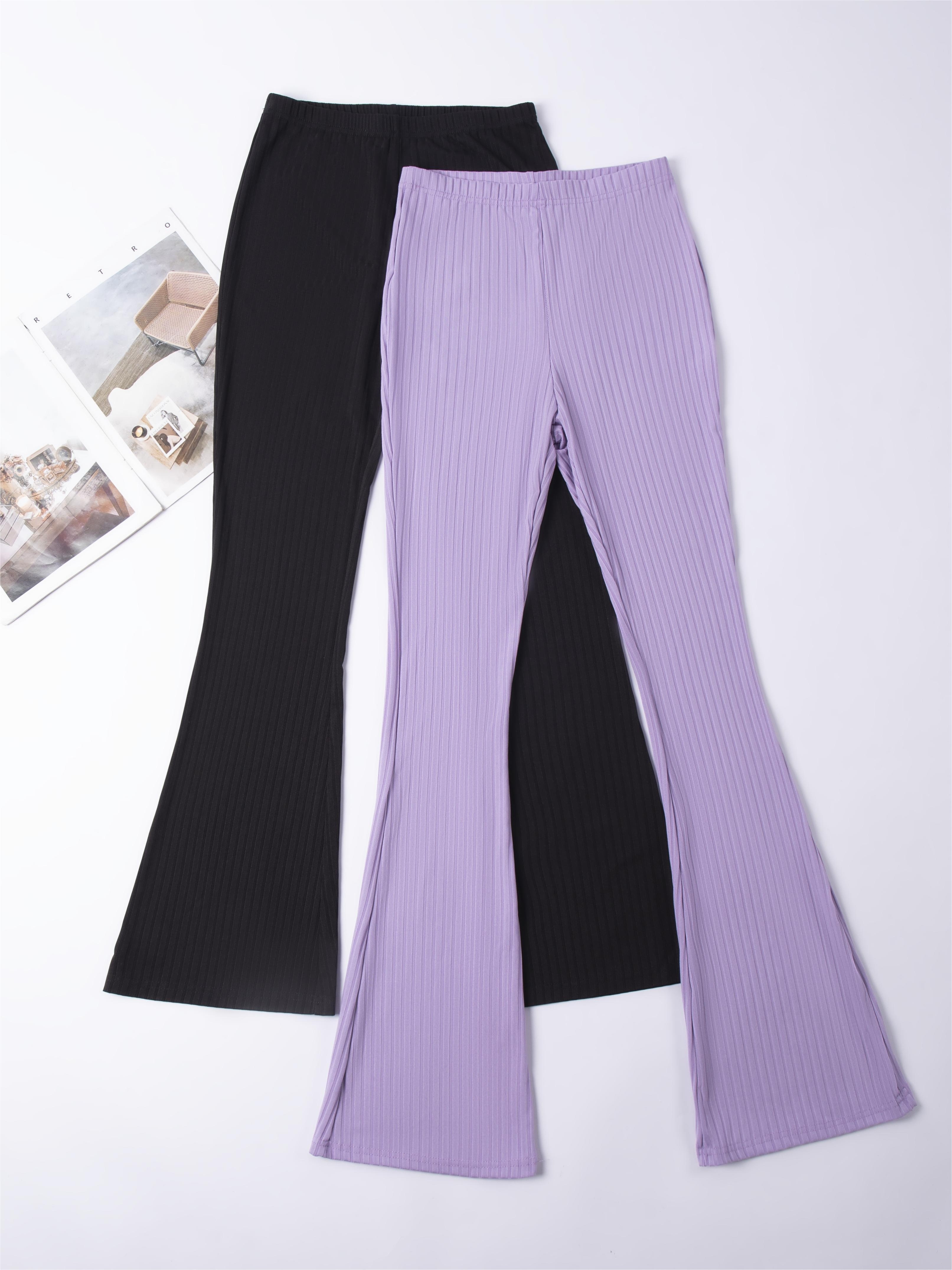 BUIgtTklOP Pants for Women,Women'S Casual Temperament Solid Color Knitted  Micro Pull Slim Flare Trousers Purple XL 