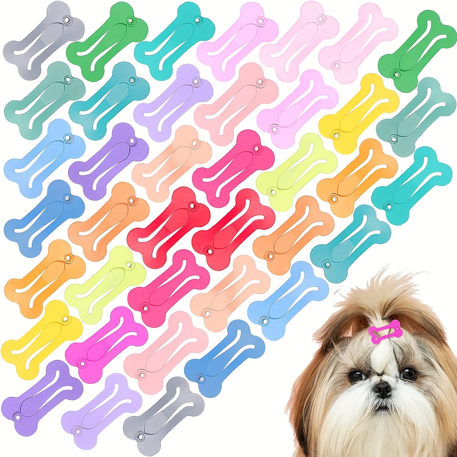 

40pcs Cute Bone-shaped Hair Clips For - Snap Barrettes, 1" Pet Grooming Accessories