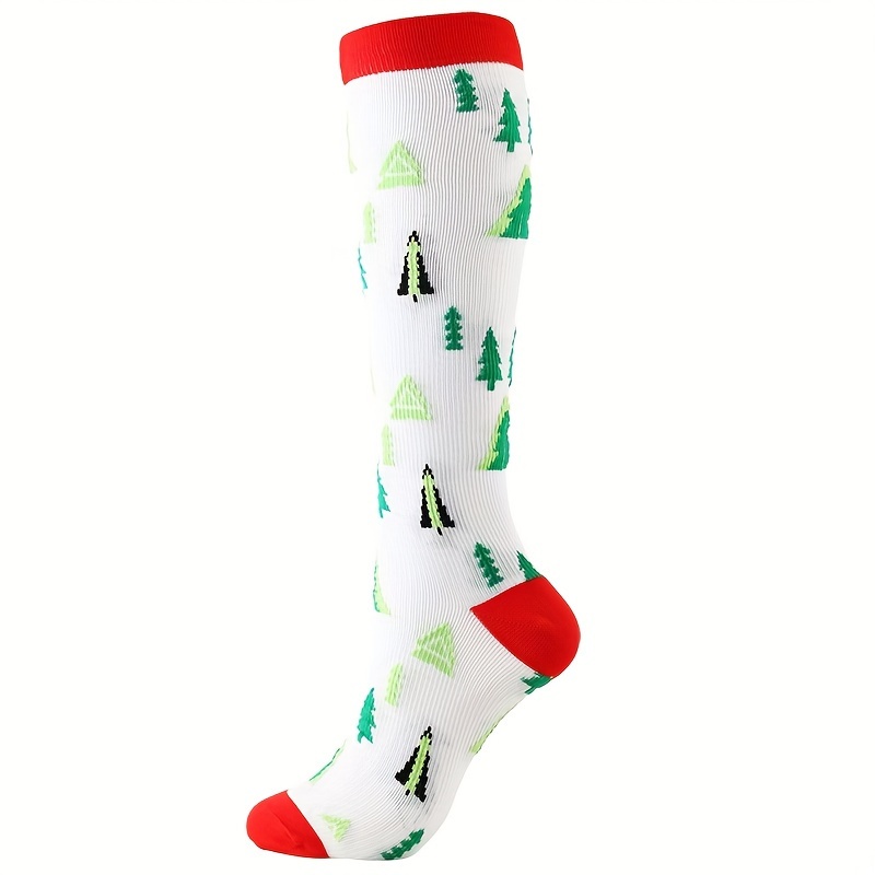 1pair Christmas Stockings Knee High Sports Socks Compression Socks