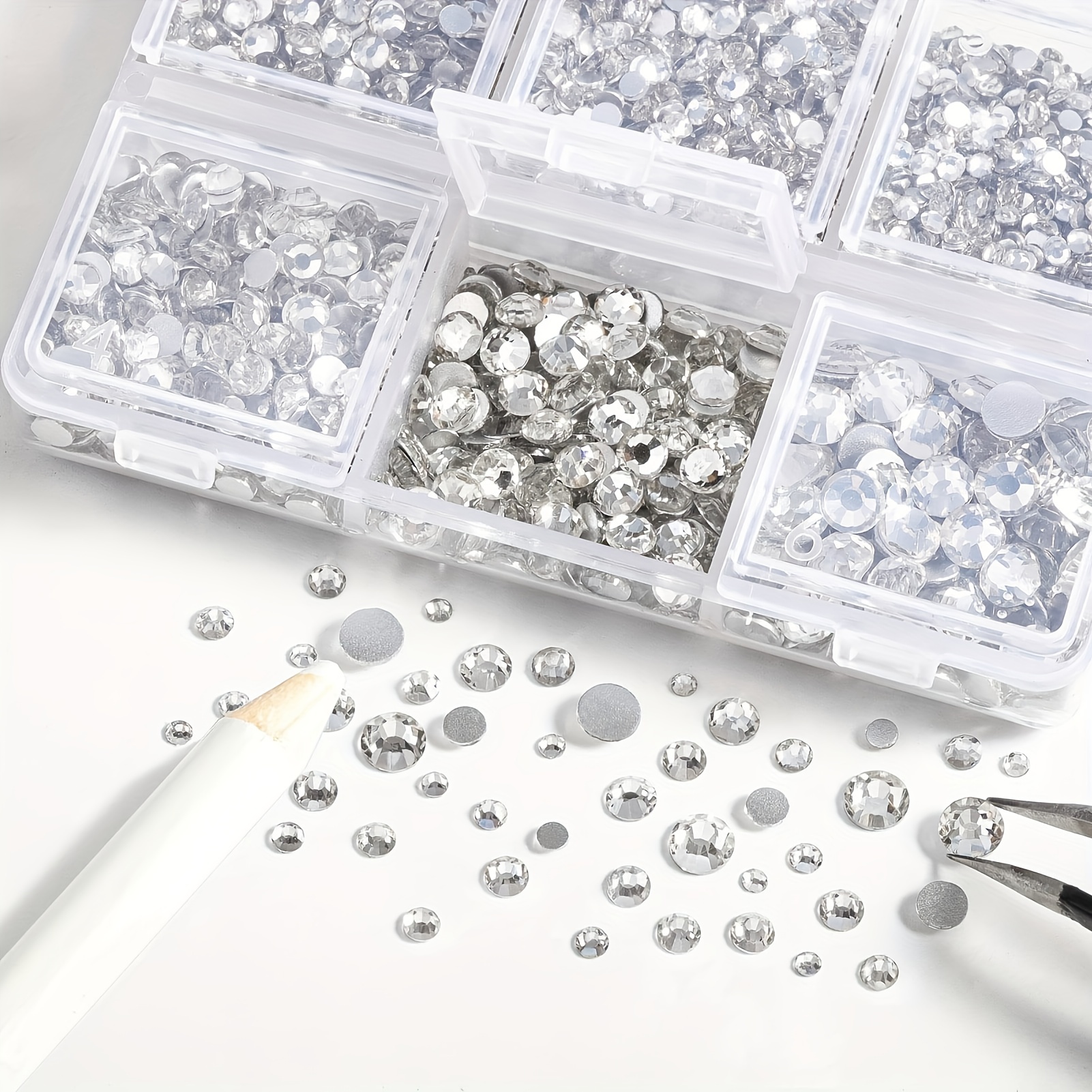 4300pcs 6 Sizes Crystal Flatback Rhinestones,Transparent Rhinestones Nail  Gems Round Crystal Rhinestones Clear Gems Rhinestones For Nails Crafts