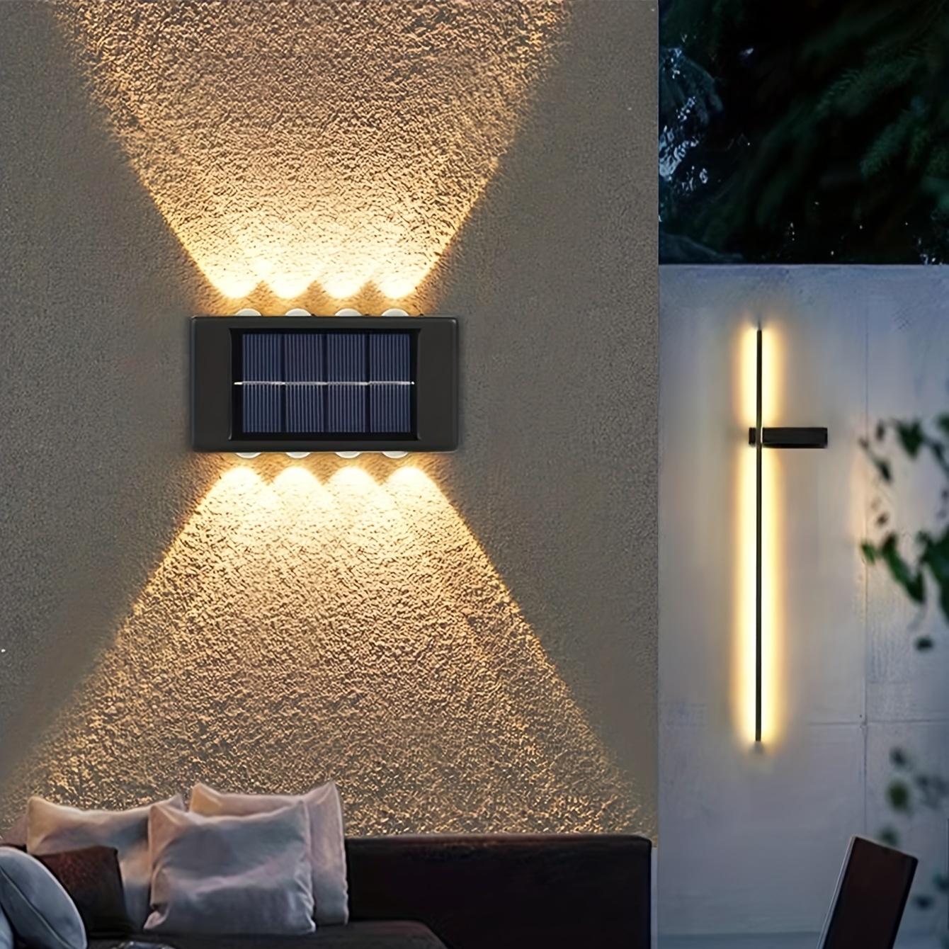 Paquet de 8 appliques murales solaires haut et bas,lampe de marche  extérieure LED étanche,lumières de clôture solaire pour cour  extérieure,blanc chaud