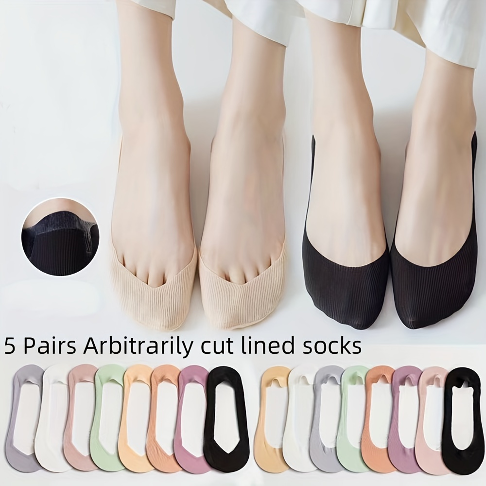 

5 Pairs Invisible Non-slip Socks, Lightweight & Breathable All-match Ankle Socks, Women's Stockings & Hosiery