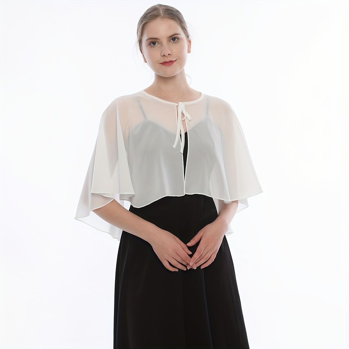 Chiffon Sheer Capelet Solid Poncho Scarf Shawls Women