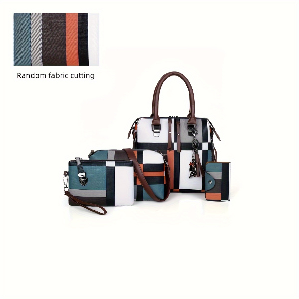 Plaid Pattern Bag Set, Women's Tassel Decor Handbag With