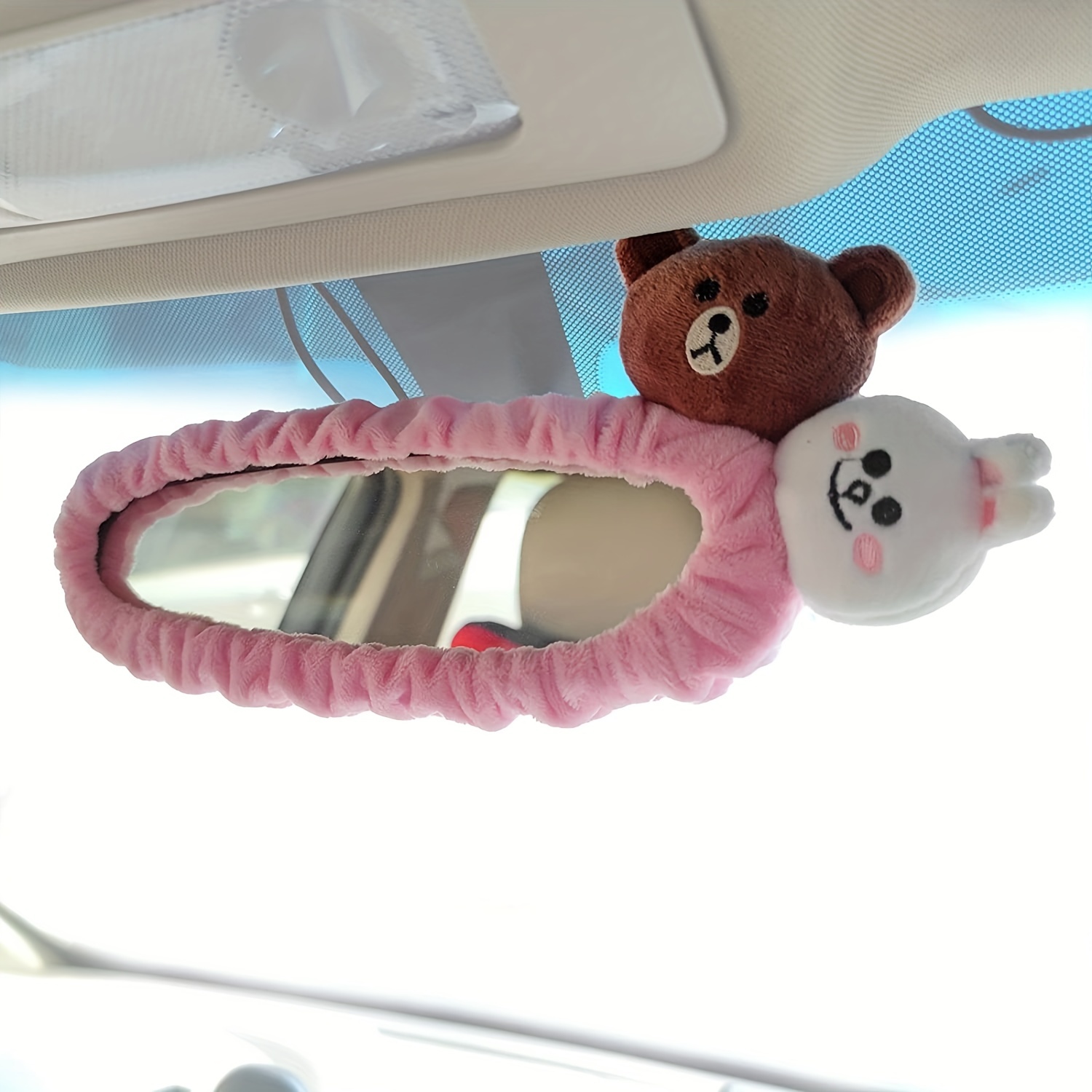 Cute Car Rearview Mirror Cover, Interior Universal Auto Rear View Mirror  Cover Accessories With Cute Cartoon Doll Decor