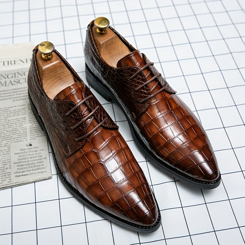 Men's PU Leather Shoes Luxury Crocodile Pattern Dress Shoes