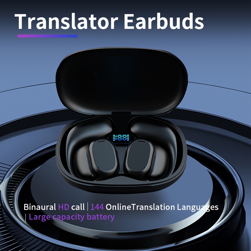Septpenta Auriculares traductores de idiomas con soporte para 144 idiomas,  con pantalla digital y micrófono binaural HD, tres modos de traducción para