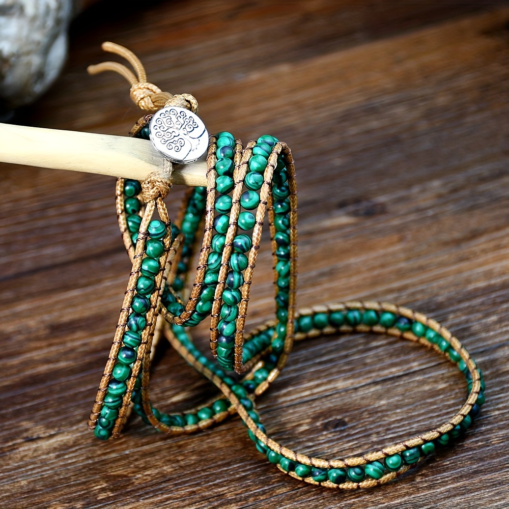 Healing Natural Stone Leather Rope Wrap Bracelet 5 - Temu