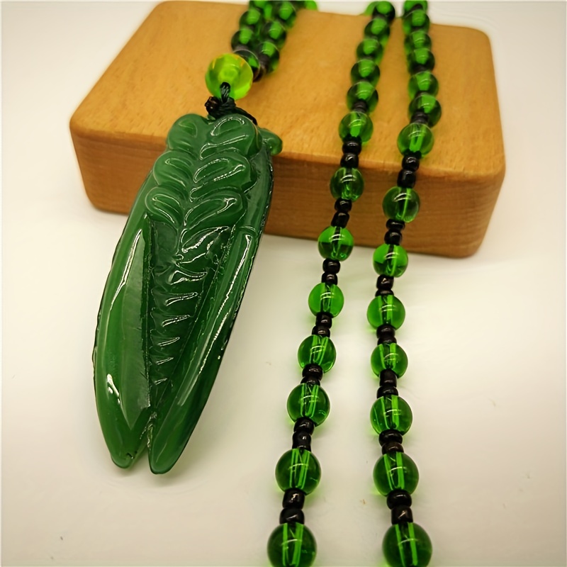 Vintage Green Natural Stone Cicada Pendant Necklace - Temu