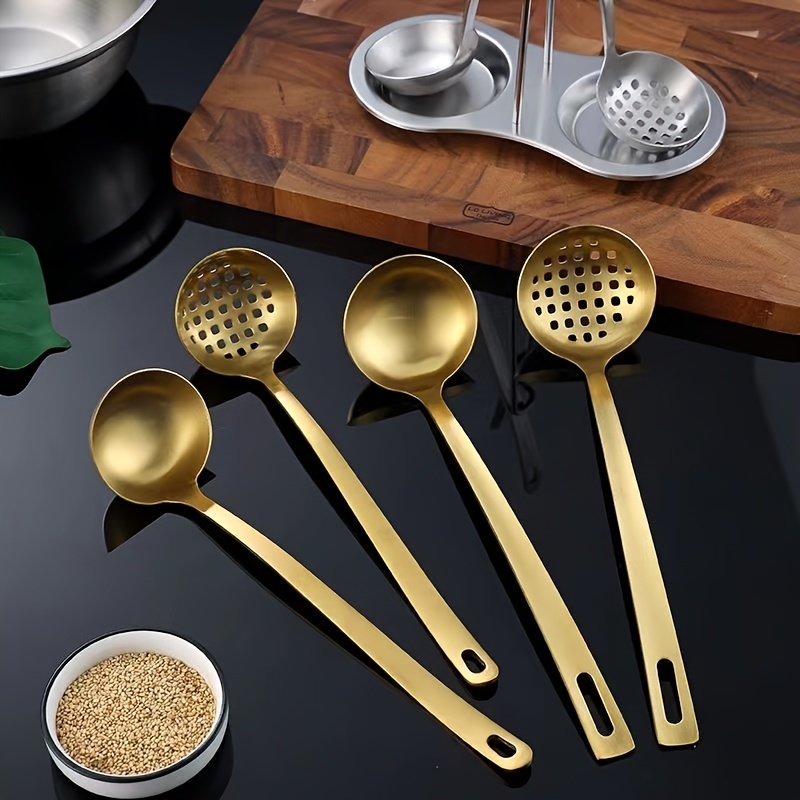 Commercial long handle hot pot spoon stainless steel soup spoon leaky spoon  golden two in one