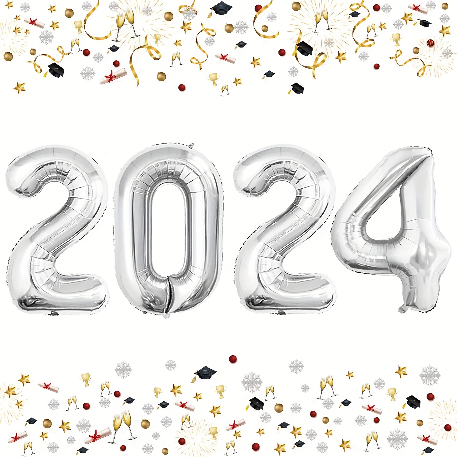 2024 Balloons,40 Inch 2024 Gold Foil Number Balloons for 2024 New Year Eve  Festival Party Supplies Graduation Decorations (Four Numbers)